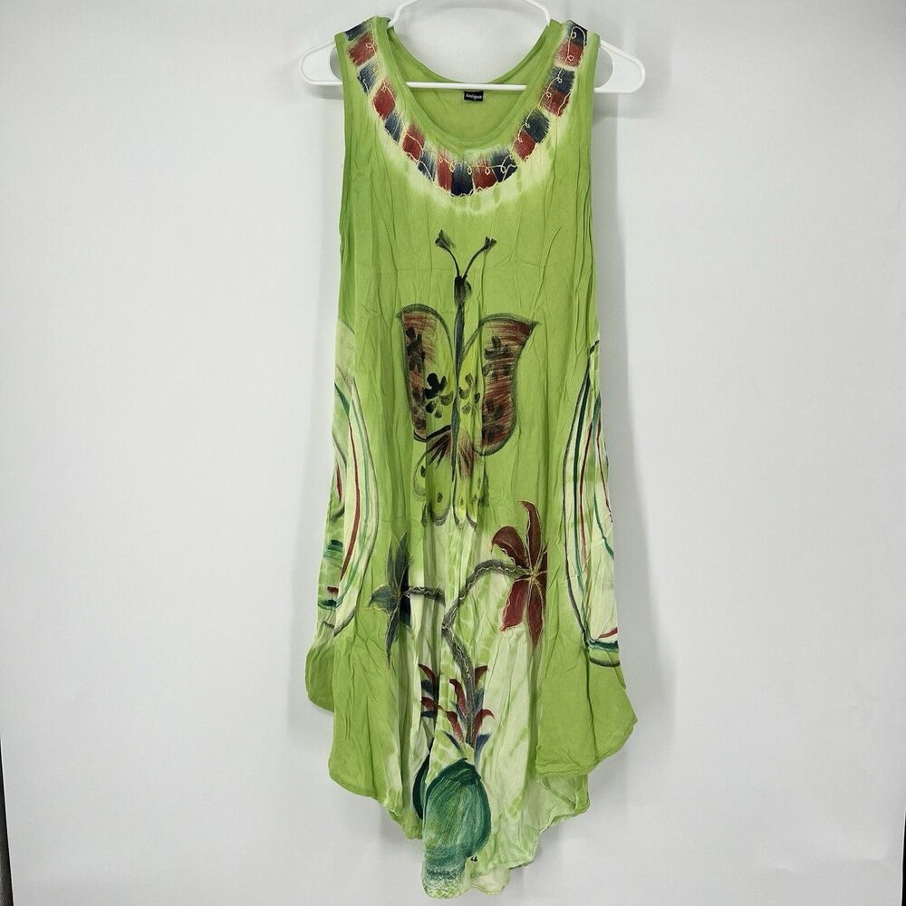Antigua OS Tank Dress Tie Dye Butterfly Flower Beach Resort Cruise Hippie Fairy
